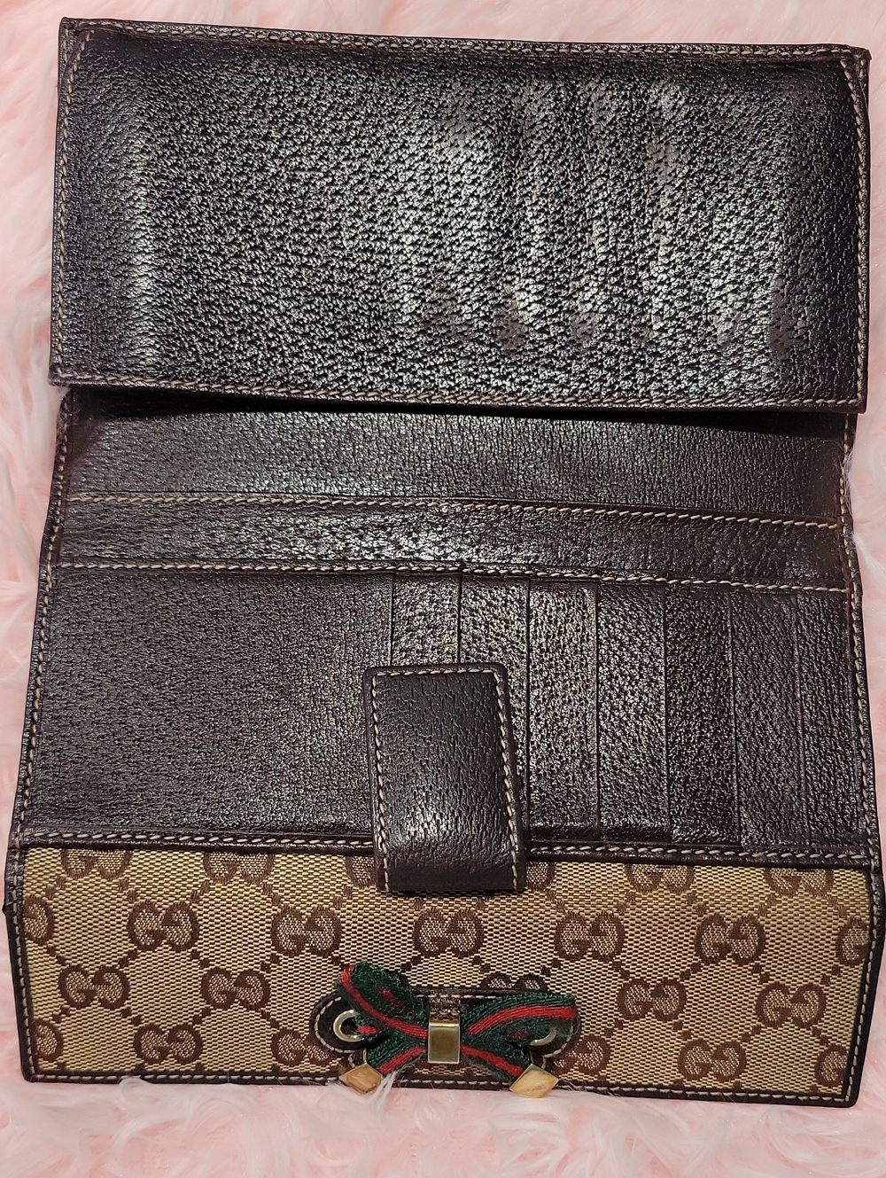 Gucci Brown GG Supreme Continental Wallet with Green-Red Bow Accent - Picture 3 of 4